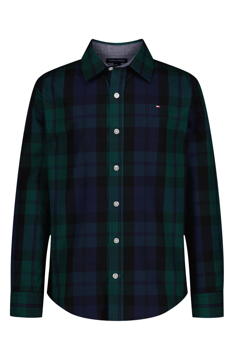 Tommy Hilfiger Blackwatch Plaid Button-Up Shirt, Main, color, Rain Forest
