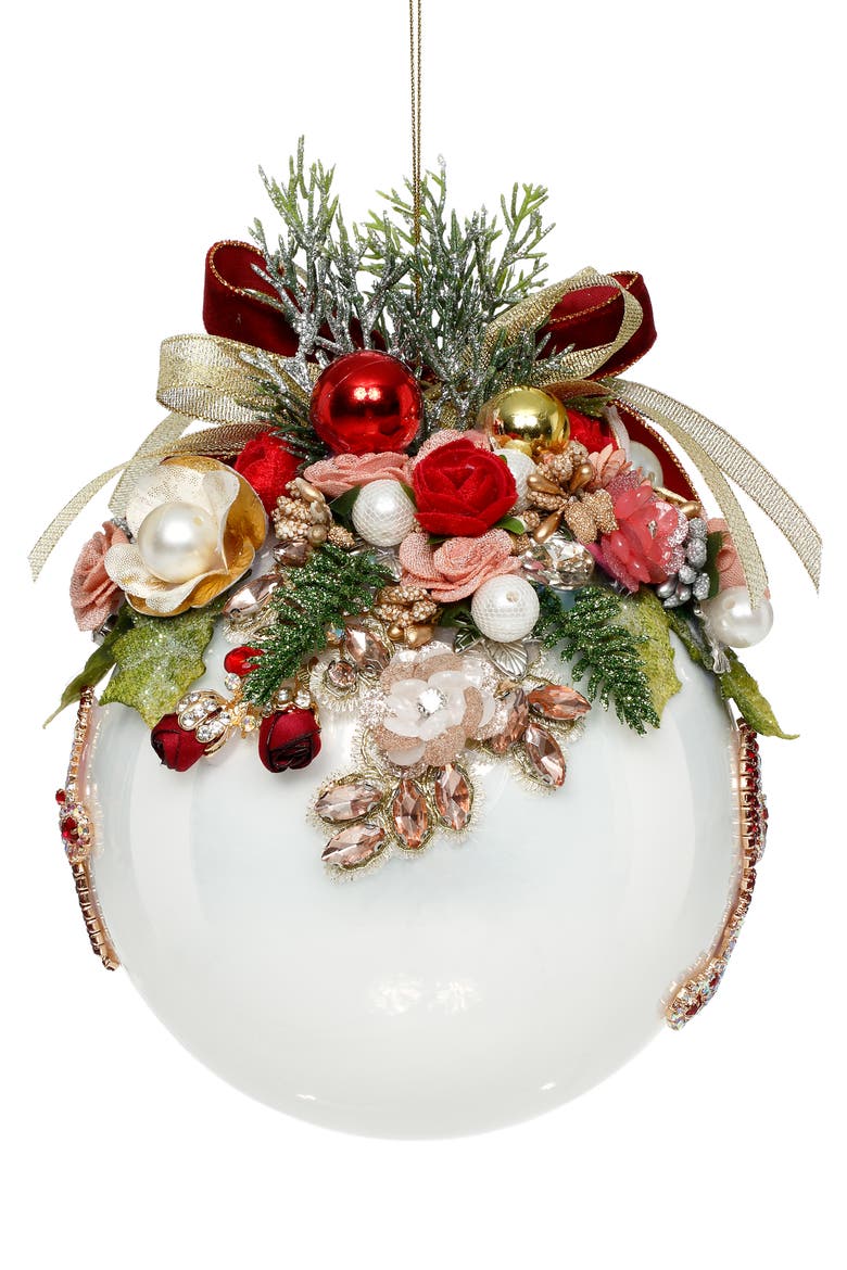 Floral Jeweled Ornament, White, Main, color, White