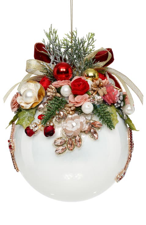 Floral Jeweled Ornament, White