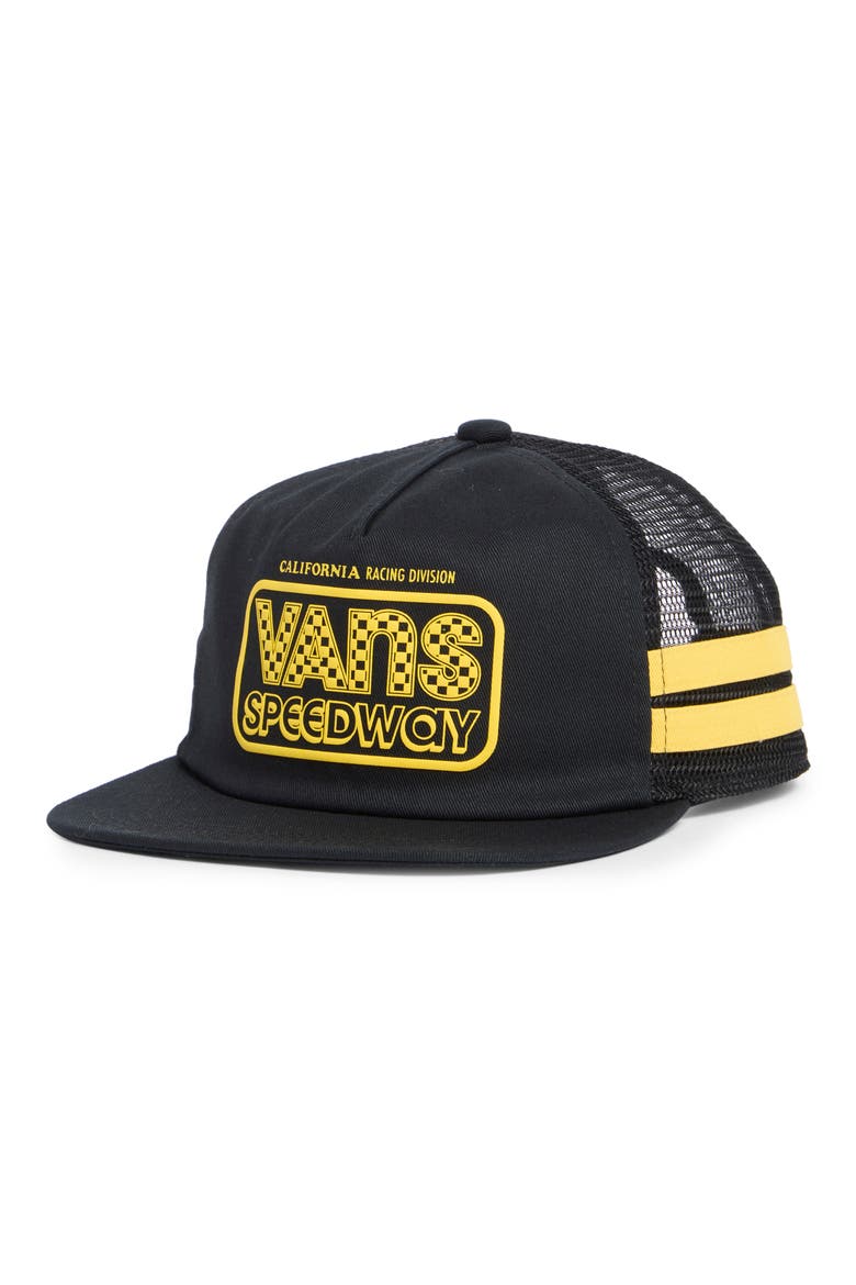 Speedway Trucker Hat, Main, color, BLACK