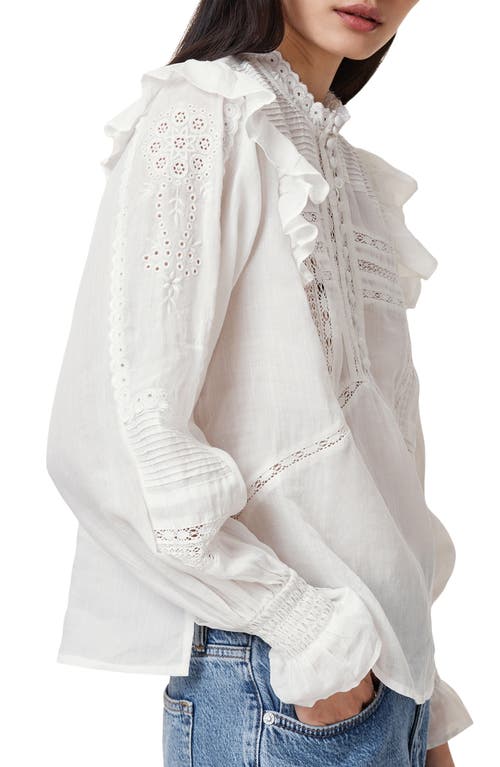 Allsaints Womens Chalk White Heather Lace-trim Long-sleeve Cotton Blouse In Chalk White