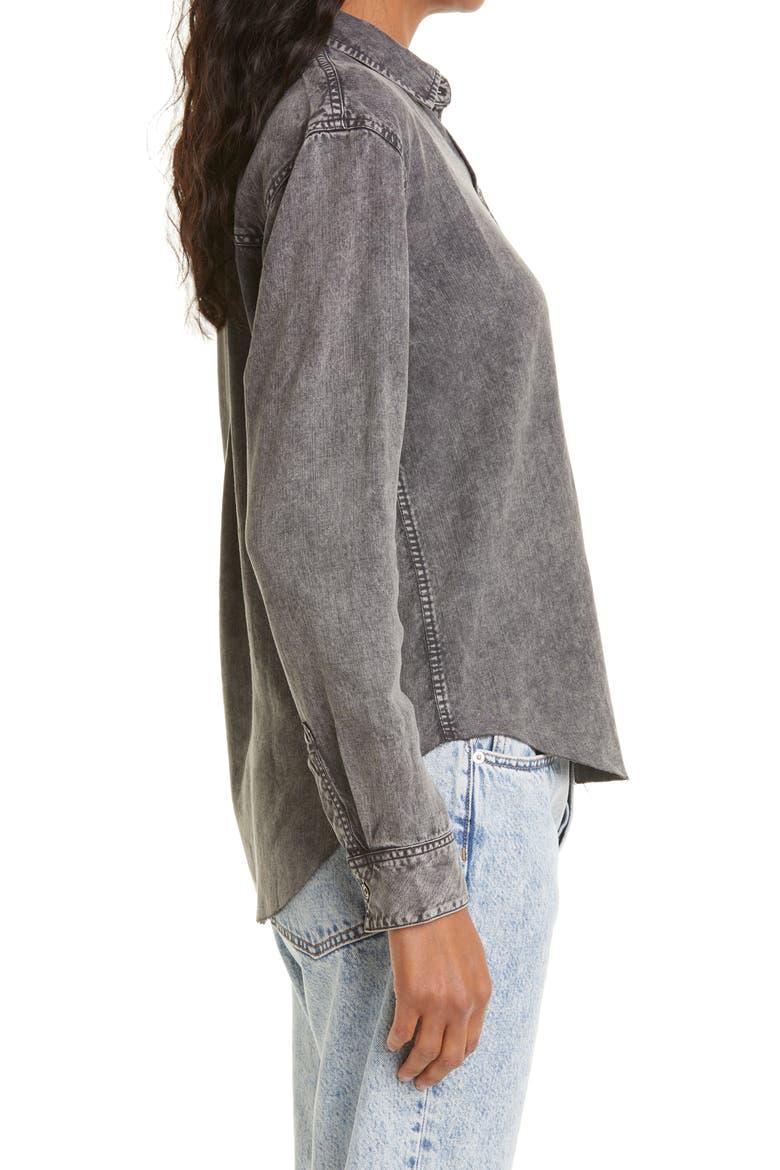 Ingrid Raw Hem Long Sleeve Button-Up Shirt, Alternate, color, BLACK ACID WASH