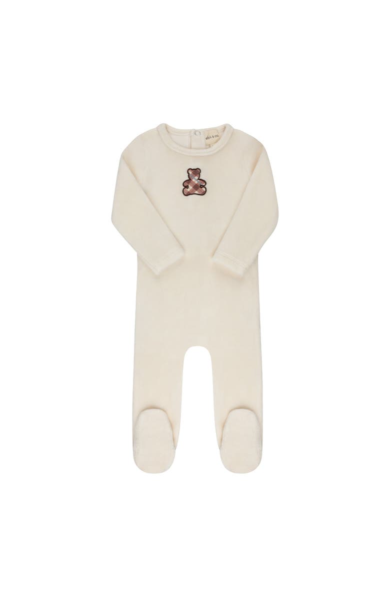 Ely's & Co. Velour Plaid Bear Collection - Footie, Main, color, Ivory/Pink