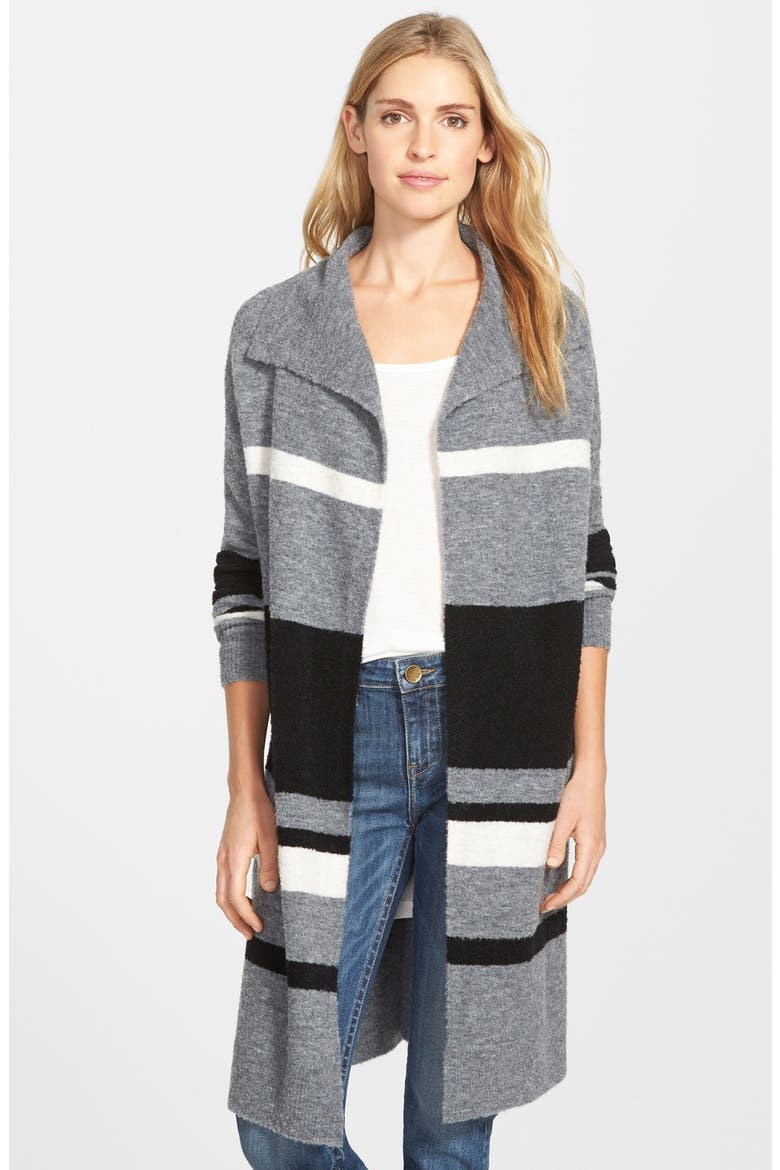Stripe Sweater Coat, Main, color, HEATHER GREY- BLACK STRIPE