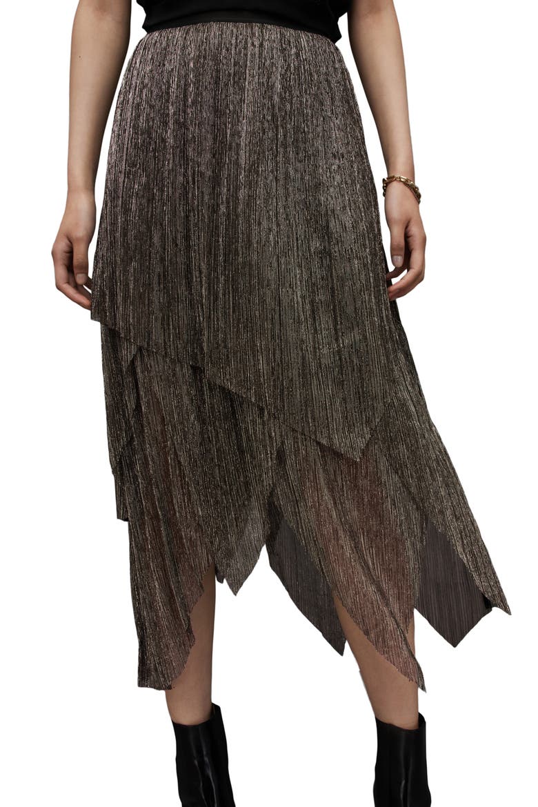 Veena Tiered Metallic Midi Skirt, Alternate, color, BLACK GOLD