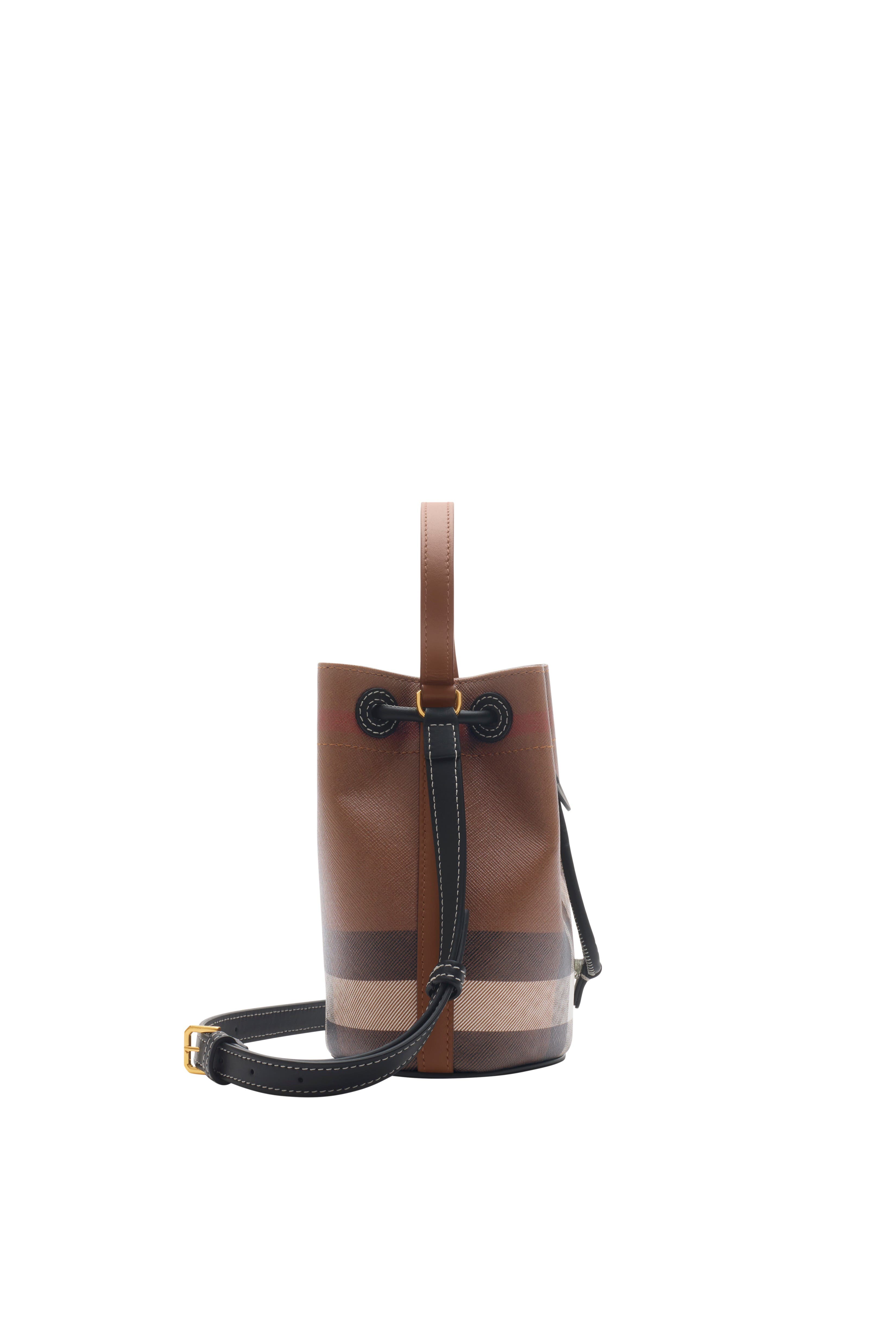 Burberry Mini Check Bucket Bag, Alternate, color, Dark Birch Brown