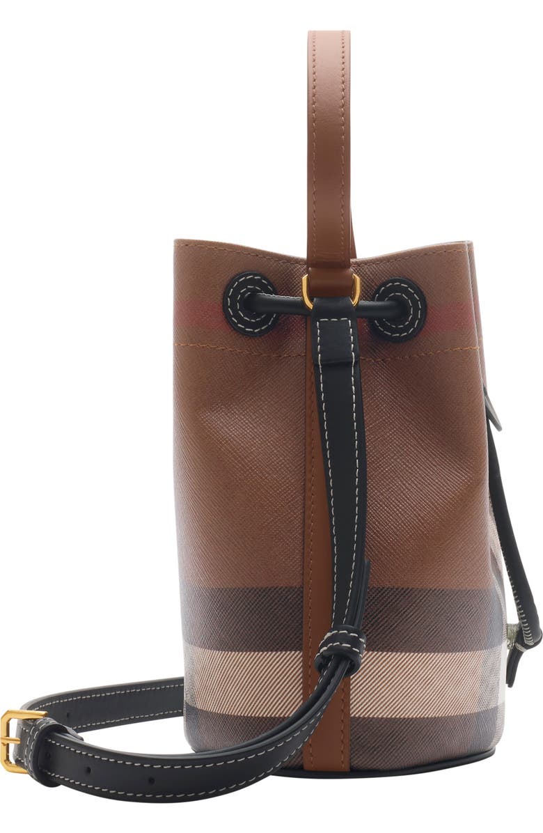 Burberry Mini Check Bucket Bag, Alternate, color, Dark Birch Brown