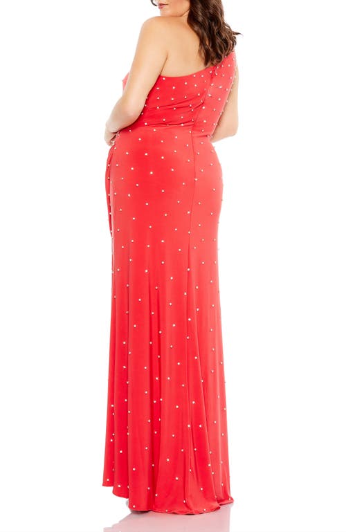 Mac Duggal Rhinestone One-shoulder Sheath Gown In Cherry