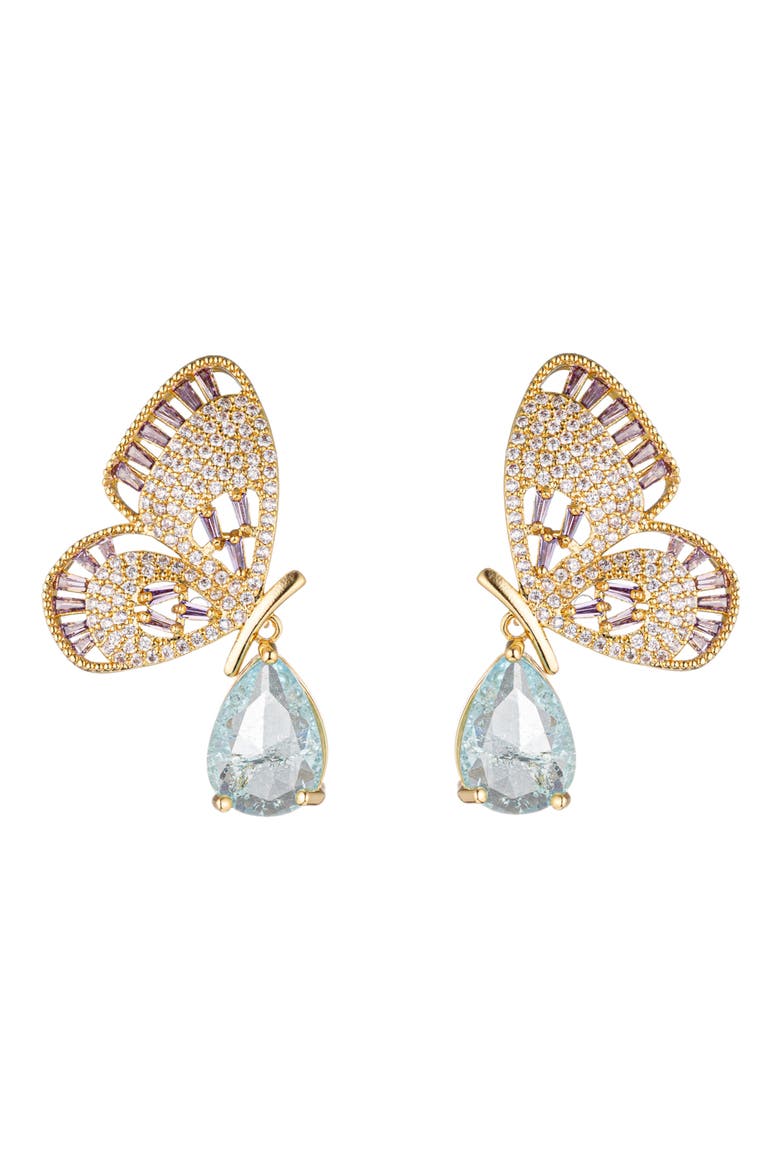 Butterfly CZ Drop Earrings, Main, color, GOLD