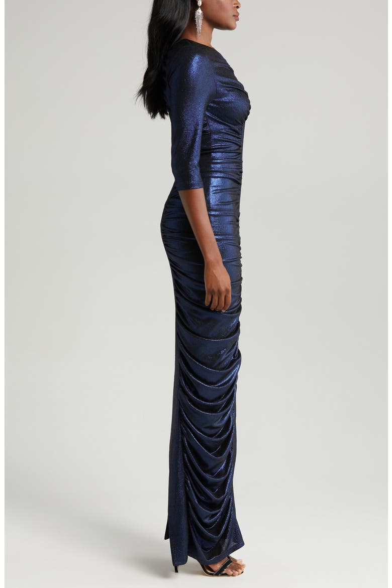 Mari Ruched Metallic Gown, Alternate, color, ORION DREAM