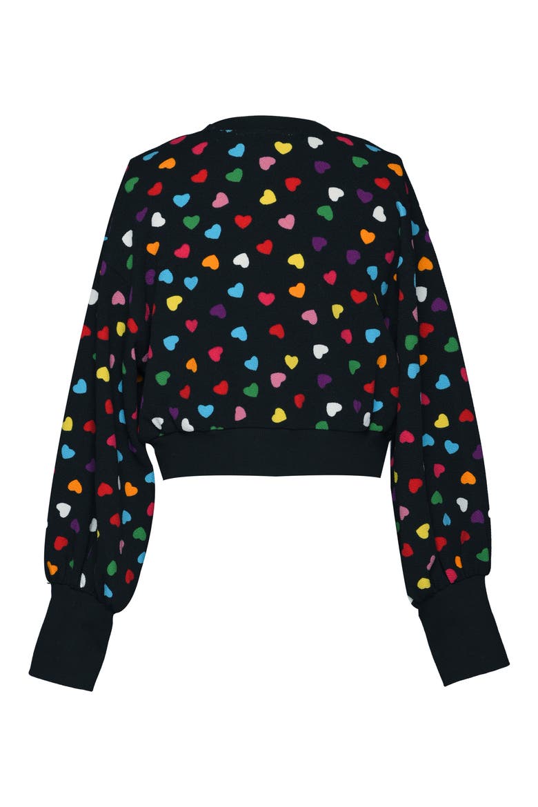 Kids' Heart Crop Sweatshirt, Alternate, color, BLACK MULTI HEART