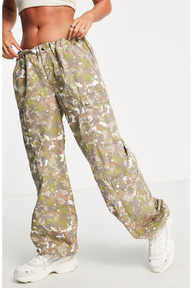 Camouflage Print Cotton Parachute Pants, Alternate, color, MULTI