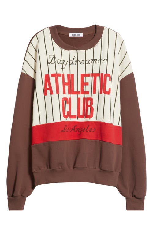 Daydreamer Athletic Club Colorblock Cotton Graphic Sweatshirt In Brown