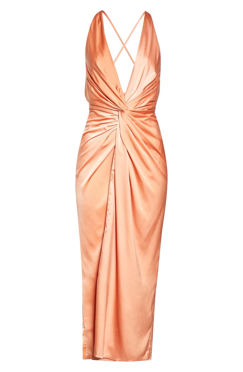 ASOS DESIGN Knot Front Ruched Satin Maxi Dress, Alternate, color, 