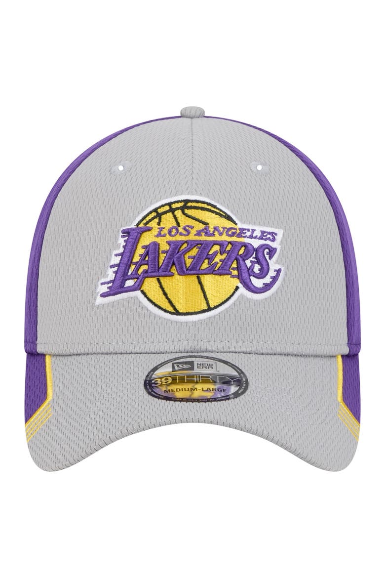 Men's New Era Gray/Purple Los Angeles Lakers Active Trim 39THIRTY Flex Hat, Alternate, color, Gray