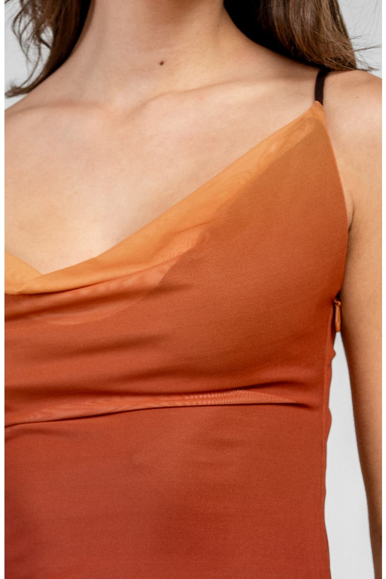 Mesh Cowl Neck Maxi Dress, Alternate, color, GOLDEN BROWN