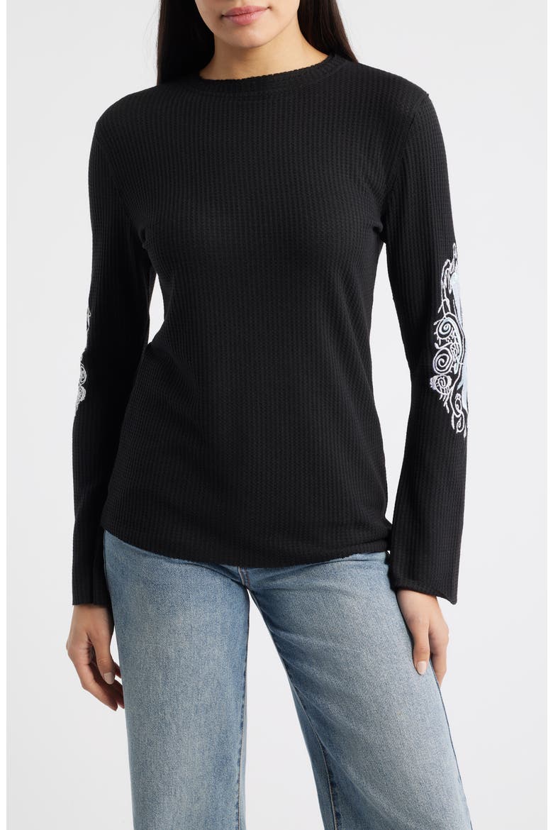 Lund Embroidered Rib Thermal Top, Main, color, BLACK