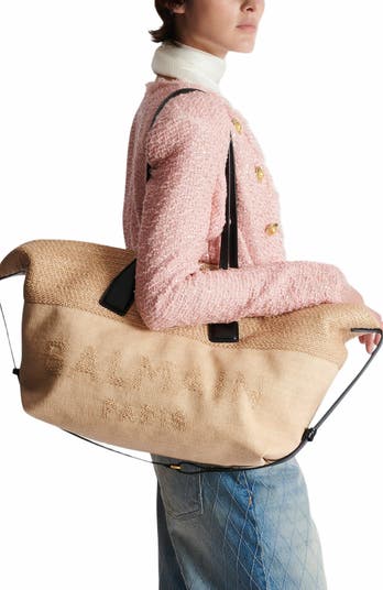 【関税込み】Track Shopper Bag - Balmain - Raffia - Neutral Balmain Track Raffia Tote Bag | Nordstrom