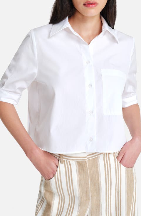 Short Lived Elbow Sleeve Cotton Button-Up Shirt