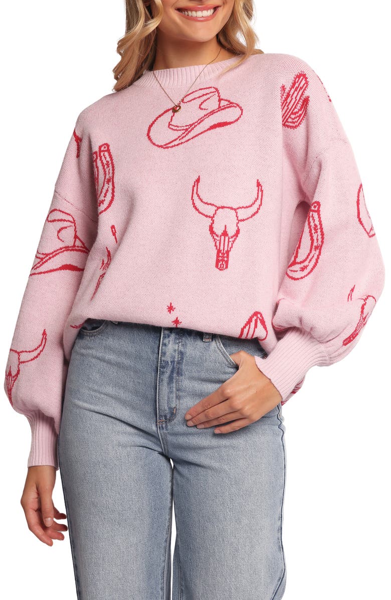 Petal & Pup Jax Western Sweater, Main, color, Pink