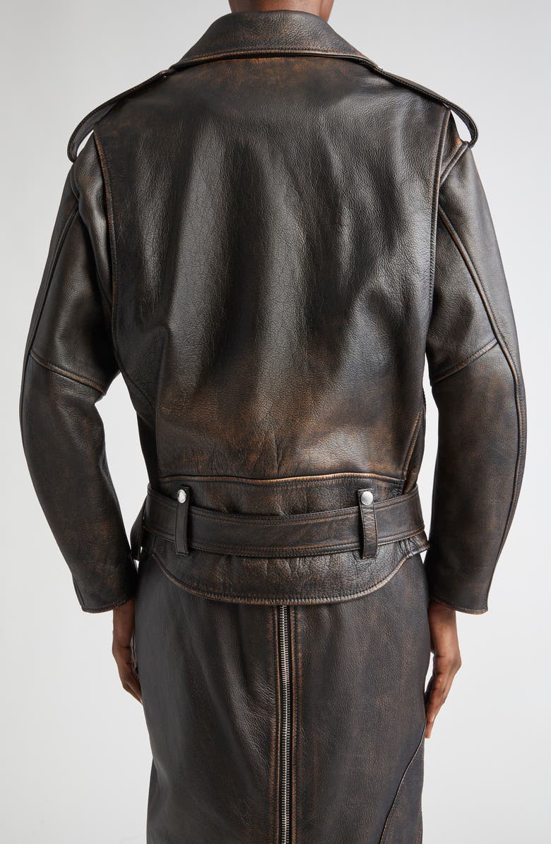 McQueen Distressed Leather Moto Jacket, Alternate, color, Dark Brown/ Tan