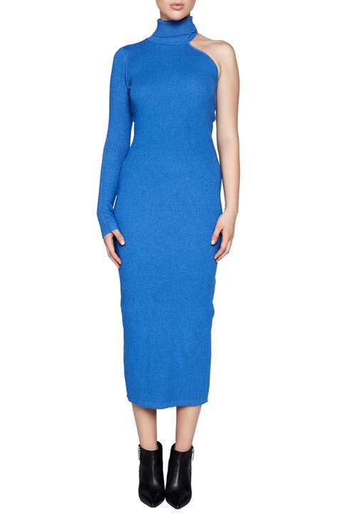 Asymmetric Single Long Sleeve Midi Dress