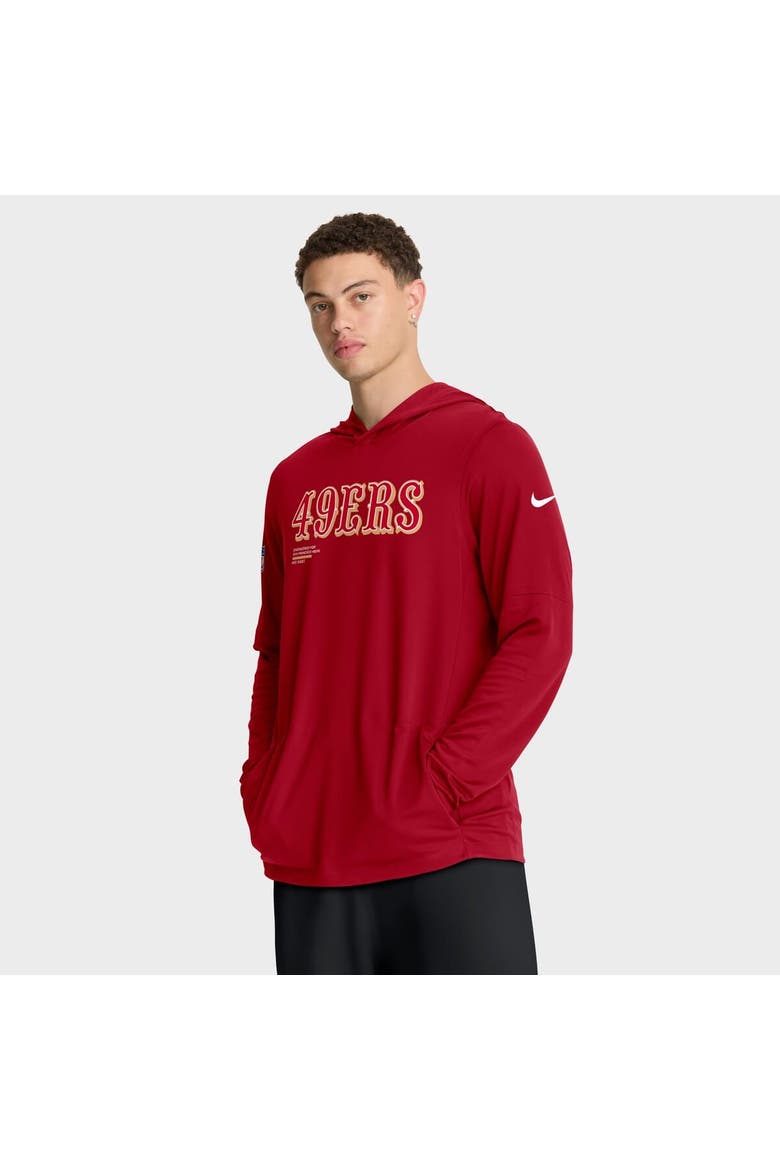 Men's Nike Scarlet San Francisco 49ers Sideline Pure Fury Performance Long Sleeve Hoodie T-Shirt, Alternate, color, Scarlet