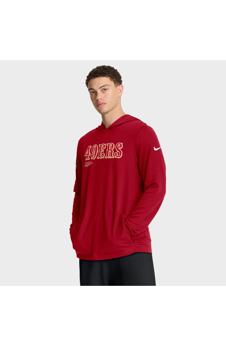 Nike Men's Nike Scarlet San Francisco 49ers Sideline Pure Fury Performance Long Sleeve Hoodie T-Shirt, Alternate, color, Scarlet