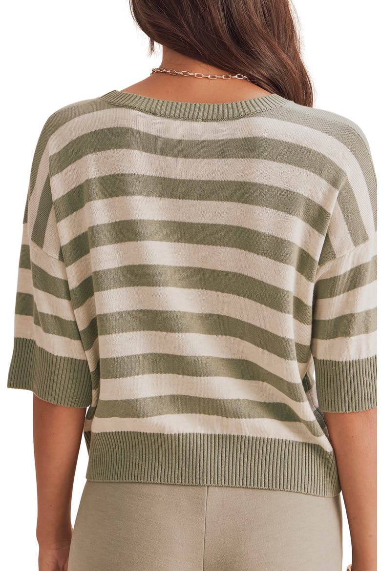 Georgie Stripe Short Sleeve Sweater, Alternate, color, EUCALYPTUS GREEN/ PALE OAK