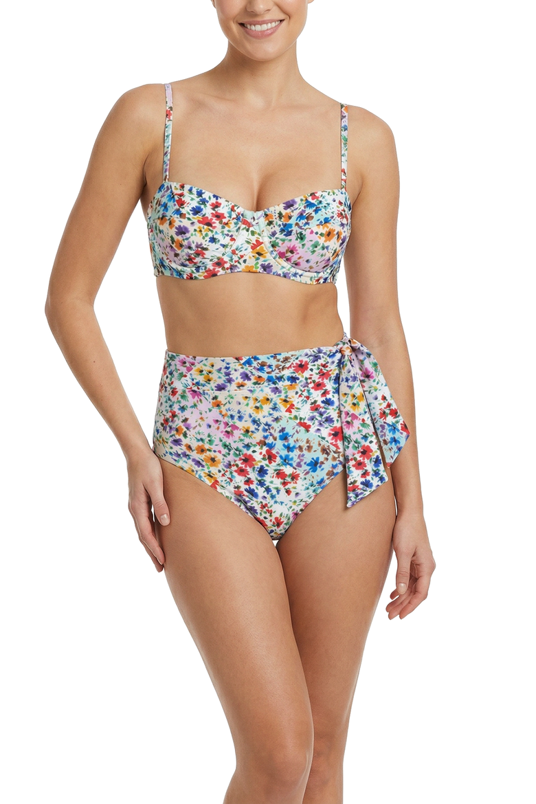 Side Tie High Waist Bikini Bottom with Full Coverage, Alternate, color, Wildflower Patch