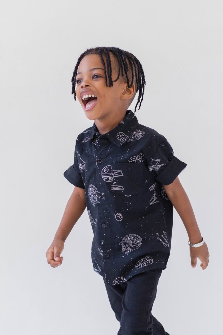 Short Sleeve Button-down Shirt (toddler, Little Kid & Big Kid), Alternate, color, Space Black