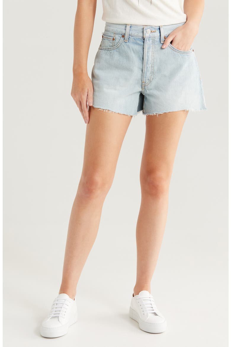 The Easy Rider High Waist Cutoff Denim Shorts, Main, color, CIELITO