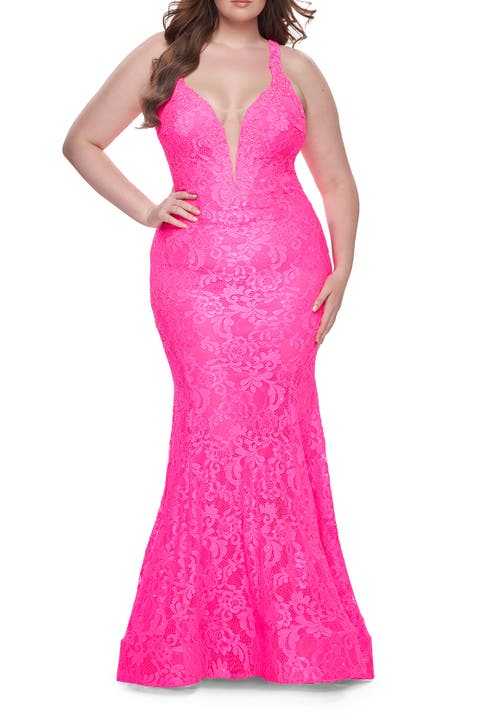Mermaid Lace Plus Size Prom Dress with Deep V