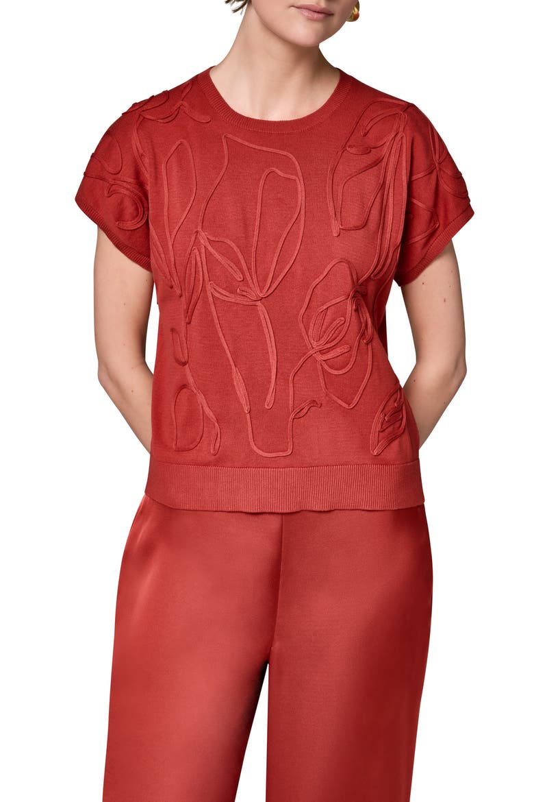 Embroidered Short Sleeve Cotton Sweater, Main, color, SUNBAKED