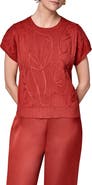 Donna Karan New York Embroidered Short Sleeve Cotton Sweater
