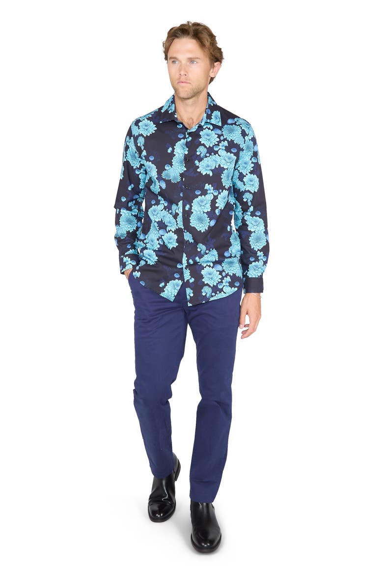 Nigel Button-Up Shirt, Alternate, color, Serious Floral Navy