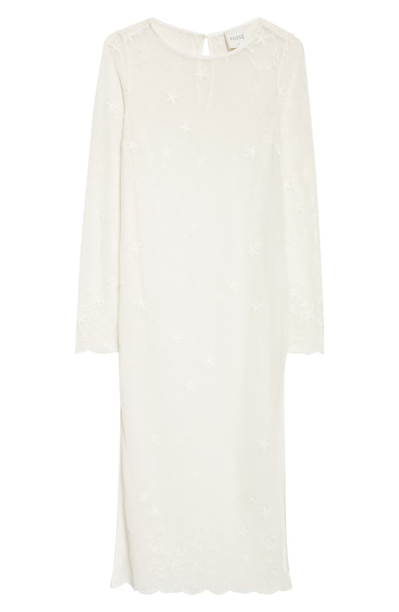 POSSE Cove Sheer Embroidered Open Knit Kaftan, Alternate, color, Pearl