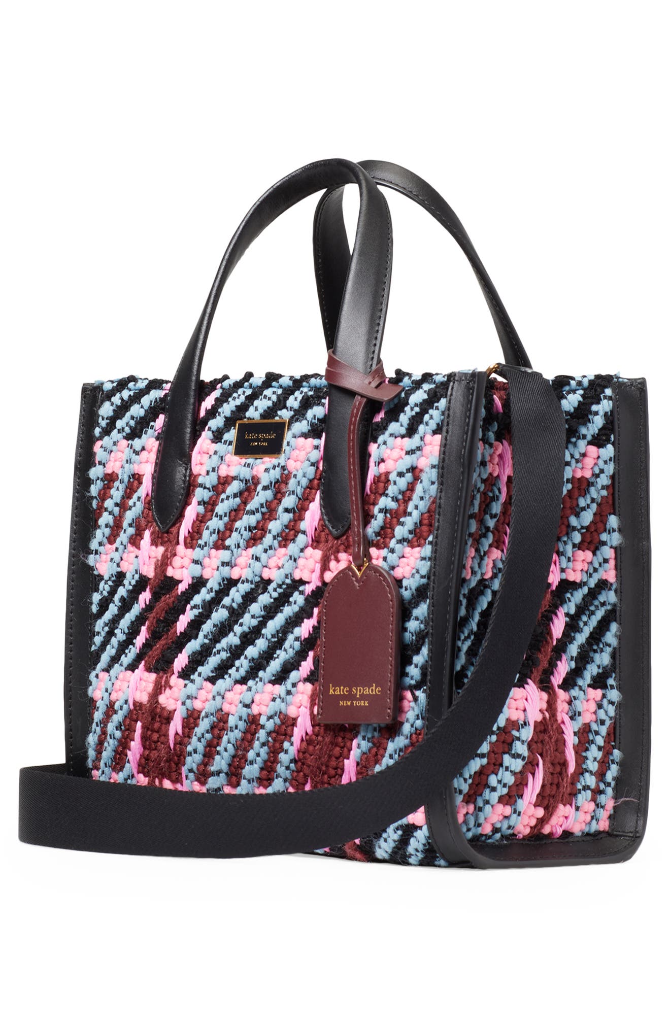Kate Spade New York manhattan plaid chunky woven fabric tote, Alternate, color, 