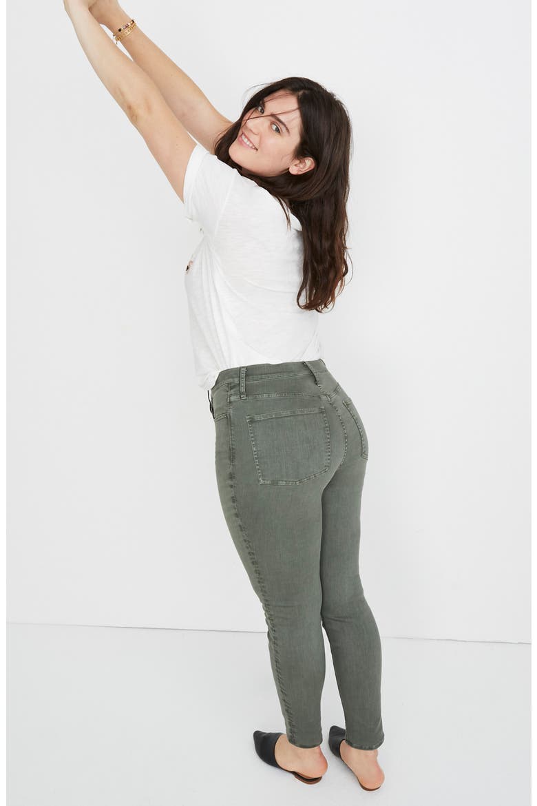 9-Inch Garment Dyed Button Front Skinny Jeans, Alternate, color, HIGHLAND GREEN