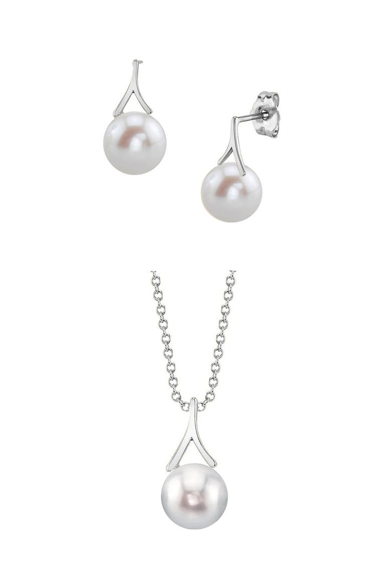White Freshwater Pearl Lindsey Pendant & Earring Set, Main, color, White Gold