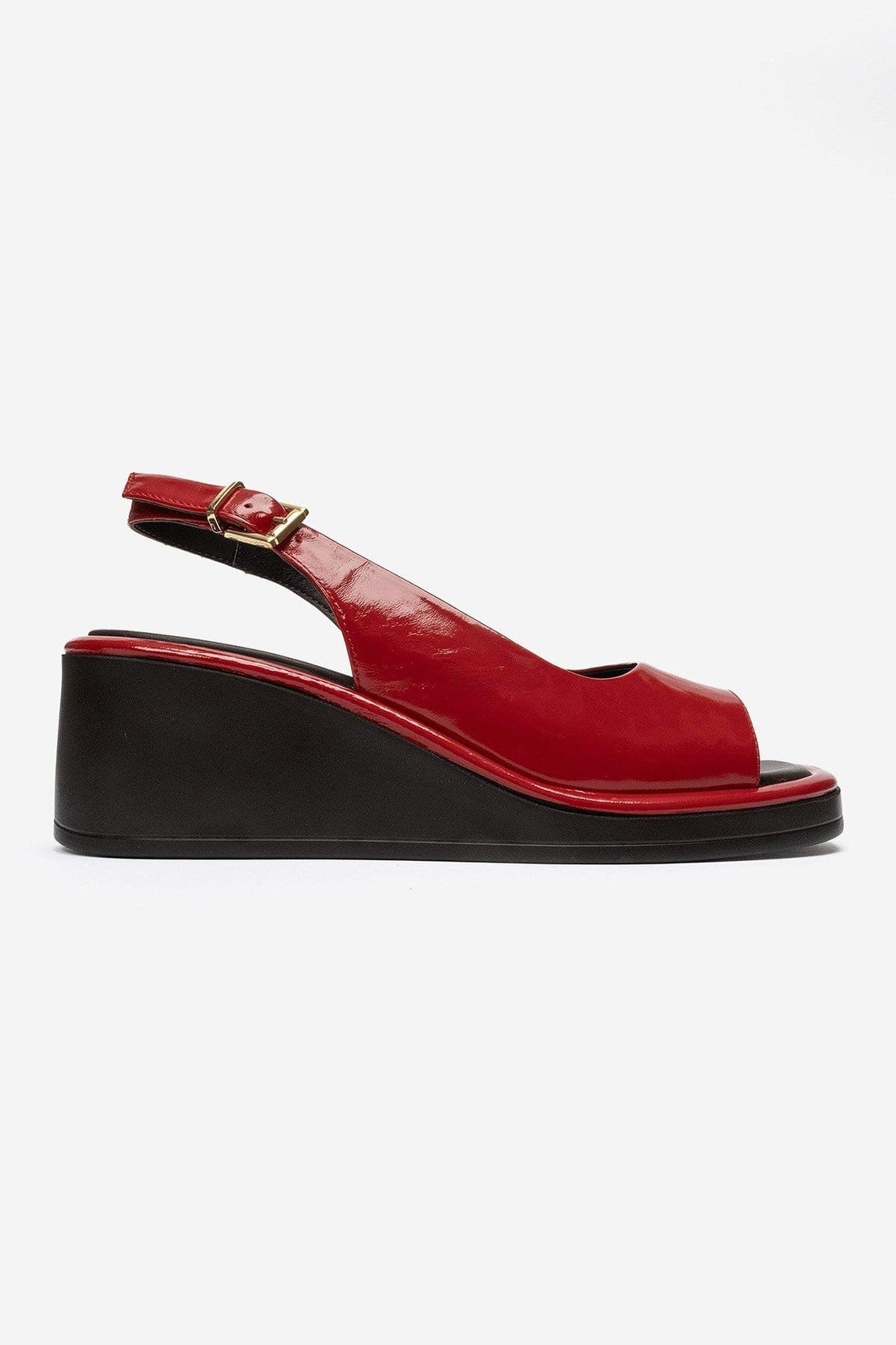 Orlena Leather Platform Wedge Sandal, Alternate, color, Red