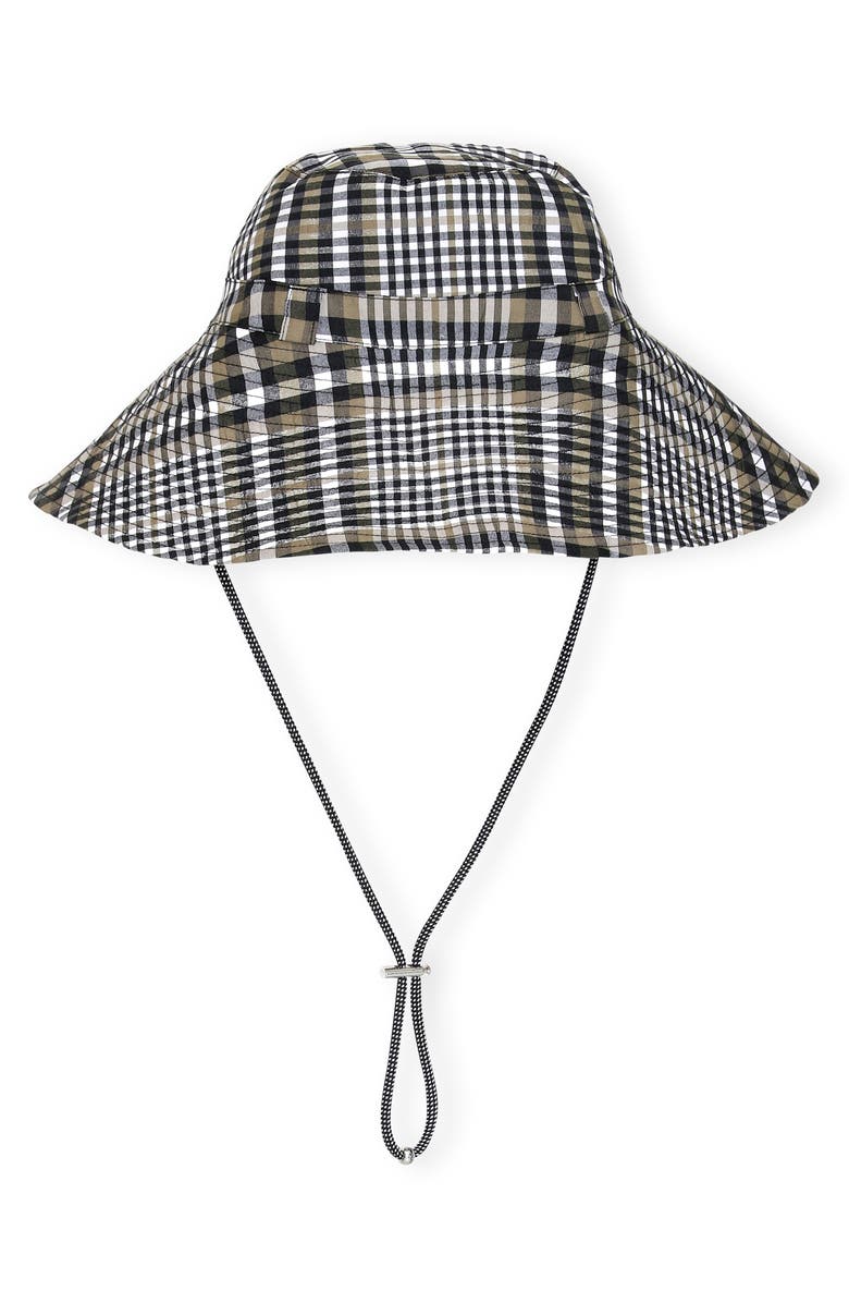 Ganni Check Seersucker Bucket Hat, Main, color, 