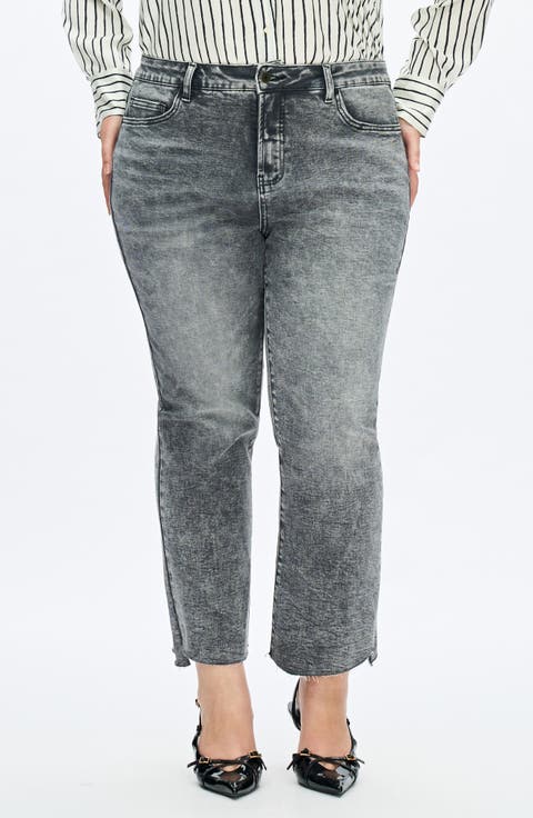 High Waist Ankle Slim Straight Leg Jeans (Granite) (Plus)