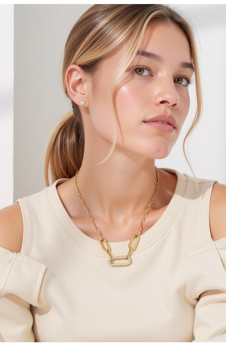 AKALIA Waterproof 18K Gold and Diamond Maillon Link Necklace, Alternate, color, Gold