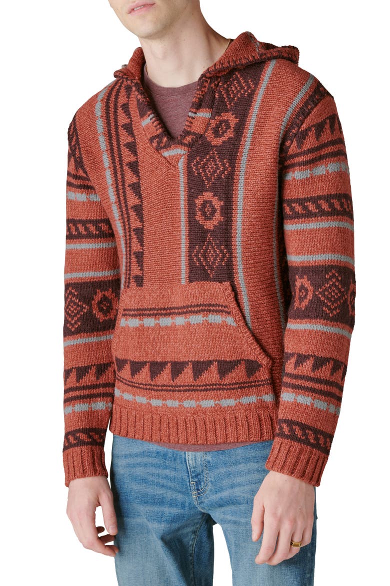 Southwestern Pattern Knit Hoodie, Main, color, APPLE BUTTER COMBO