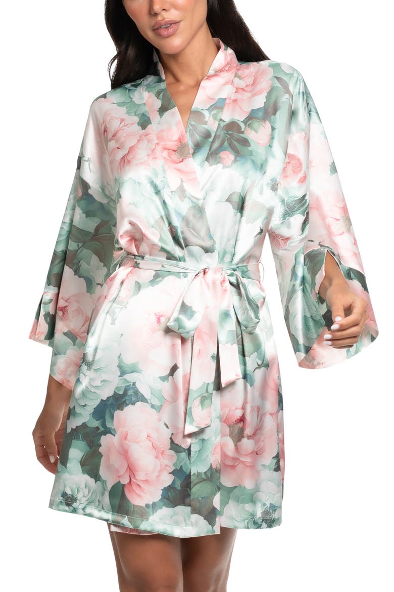 Gracie Lace Trim Satin Robe, Main, color, JADE FROST