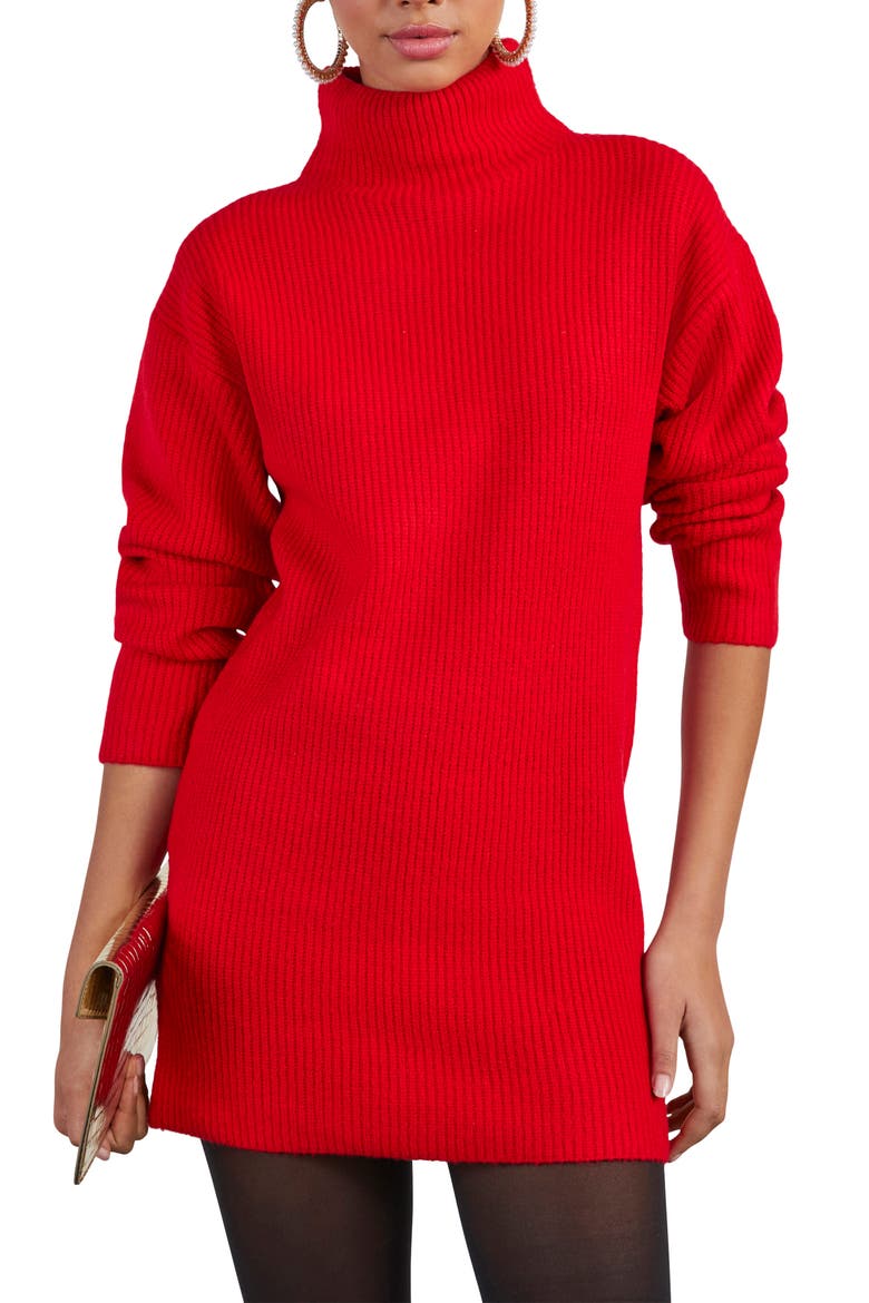 Uptown Turtleneck Long Sleeve Sweater Dress, Main, color, RED