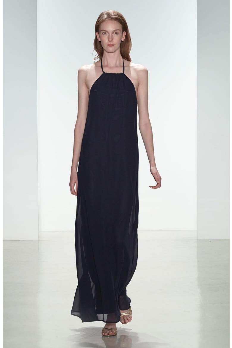 'Jordan' Open Back Chiffon Halter Gown, Alternate, color, NAVY