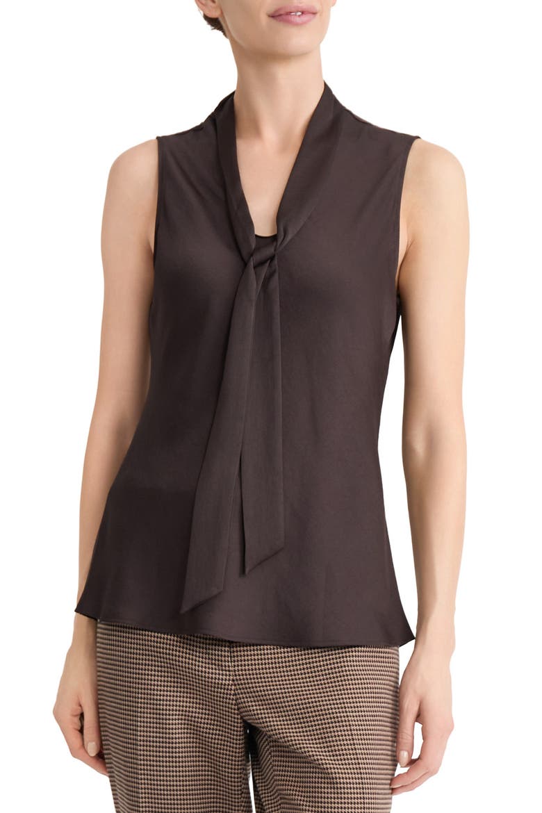 Tie Neck Sleeveless Top, Main, color, RICH CHOCOLATE