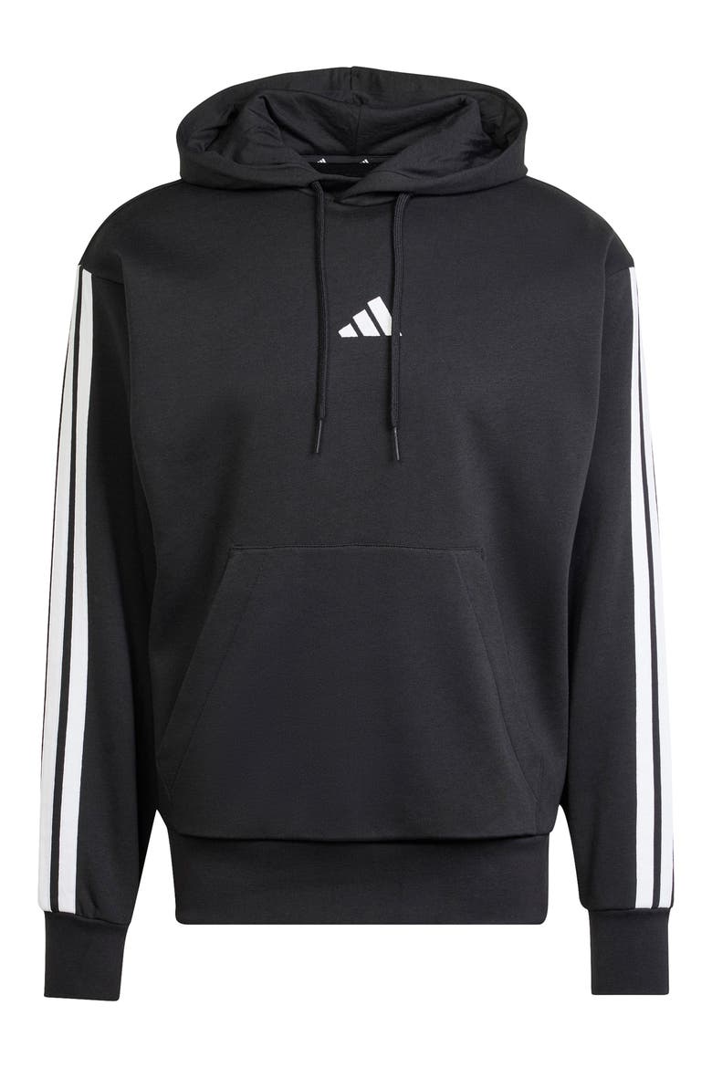 Essential 3-Stripes Fleece Hoodie, Alternate, color, BLACK/WHIT